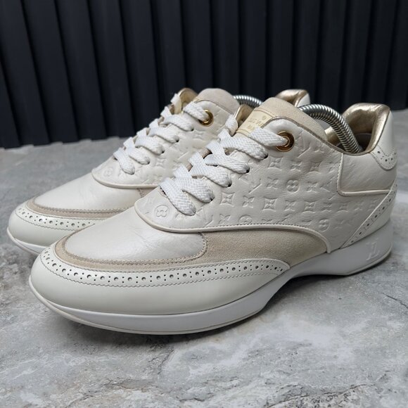 Louis Vuitton Sneakers Embossed Monogram Ivory Leather 7 US or 37 EUR - Picture 1 of 12